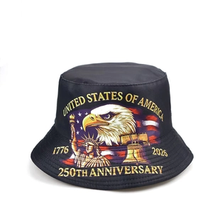 Patriotic US Flag Bucket Hat Eagle Statue Print Sunshade Outdoor Summer Casual Polyester Foldable Fisherman Cap