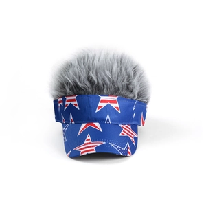 Creative American flag visor cap with gray hair wig for outdoor fashion fun