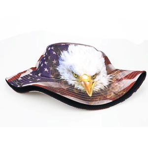 Outdoor wide brim fisherman hat with American flag and bald eagle digital print
