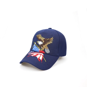 Navy blue baseball cap with American flag and eagle embroidery on a white background