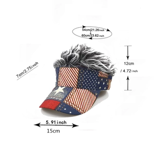 Detailed size chart for US flag baseball cap with gray hair including dimensions
