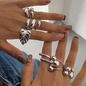 Geometric Stainless Steel Rings For Women Waterproof Hypoallergenic Minimalist Monstera Leaf Spiral Jewelry Fashion