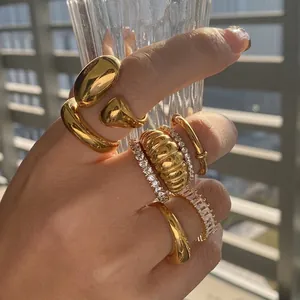 Stainless Steel Rings Gold Plated Zirconia Stackable Waterproof Hypoallergenic Minimalist Fashion Jewelry For Women