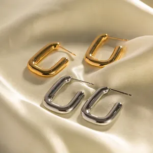Geometric U-Shaped Rectangular Hoop Earrings Stainless Steel 18K Gold Plated Minimalist INS Style Women Jewelry