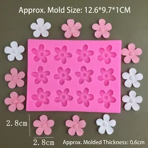 Pink silicone mold with 12 flower cavities for resin, fondant, or cake decoration