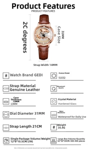 Detailed specification chart for women's quartz watch with deer motif and leather strap