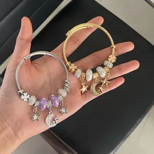 Exquisite retro celestial beaded bracelets in gold and silver finish with moon pendants