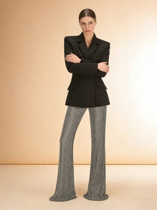 Veste Blazer Croisée Femme Et Pantalon Évasé À Paillettes Sexy Taille Haute Brillant Tenue De Fête Mode