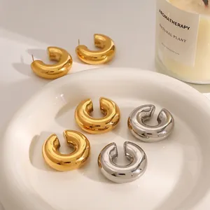 Stainless Steel Teardrop Chunky Hoop Earrings Geometric Polished Minimalist Fashion Jewelry For Women