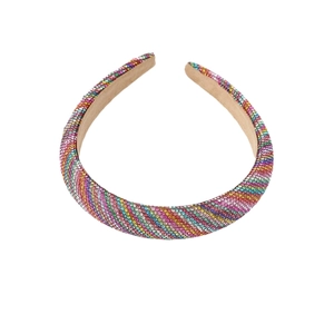 Rainbow rhinestone headband with colorful crystals and soft velvet inner lining for women