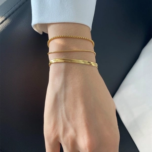 Women Ig Style Stripe Geometric Stainless Steel 18k Gold Plated Bracelets