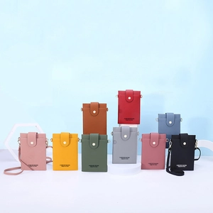 Detailed grid view showing nine assorted colors of minimalist PU leather phone crossbody bags