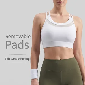 Soutien-gorge de Sport Sexy en Maille pour Femmes Antichoc Respirant Rembourré Gilet de Yoga Dos Croisé Top de Fitness