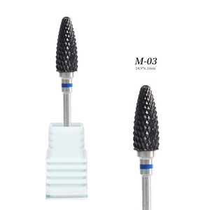 Punta fresa per unghie M-03 in ceramica nera con testa conica e anello blu