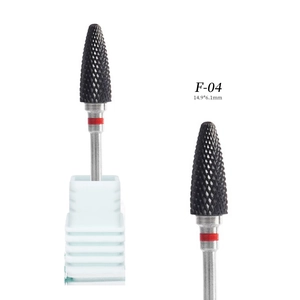 Punta fresa unghie in ceramica nera F-04 con grana grossa e gambo in metallo d'argento