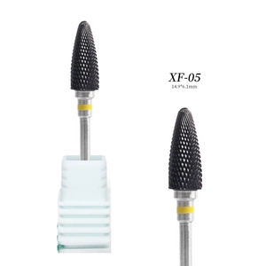 Punta per fresa unghie in ceramica nera XF-05 con anello giallo e testa 14.9x6.1mm
