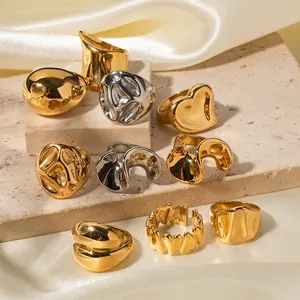 Irregular Lava Stainless Steel Ring 18K Gold Plated Geometric Chunky Minimalist Fashion Jewelry For Women INS Style