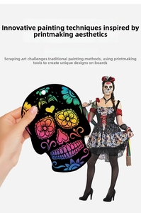 Dettaglio della maschera da grattare arcobaleno fai-da-te con teschio e zucca di Halloween