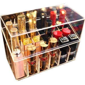 Dustproof acrylic lipstick organizer with transparent lid and multi-slot tiered structure
