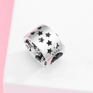 S925 sterling silver cat starry sky charm with star cutouts for DIY bracelet