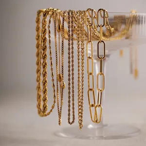Vintage Minimalist Stainless Steel Gold Plated Multi Layer Necklace For Women Geometric Chain Niche Jewelry Choker Gift