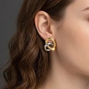 Herz Knoten Stecker Ohrringe Edelstahl Wasserdicht Hypoallergen Geometrisch Gemischte Farbe Mode Schmuck Für Damen