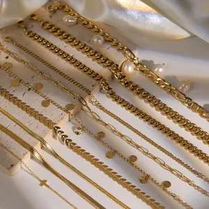 Vintage 18K Gold Plated Stainless Steel Anklet For Women Cross Heart Leaf Artificial Pearl Pendant Foot Chain Bohemian Beach Jewelry