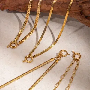 Collana In Acciaio Inossidabile Placcato Oro Catena Serpente Cubana Impermeabile Gioielli Vintage Donna