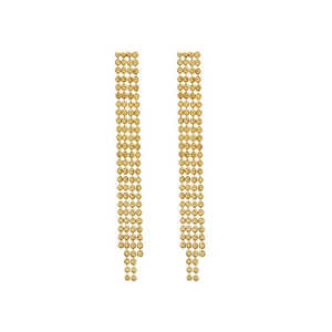Boucles d'oreilles pendantes à pampilles en acier inoxydable doré 18 carats sur fond blanc