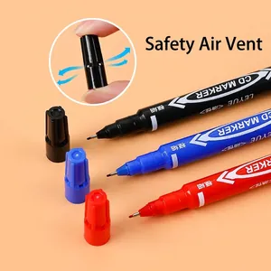Three-color dual-tip permanent markers with fine tips and safety ventilated caps