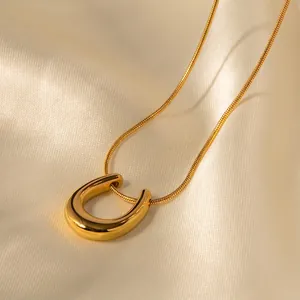 Fashion Stainless Steel Horseshoe Pendant Necklace 18K Gold Plated Snake Chain Minimalist U-Shape Jewelry For Women Daily Wear