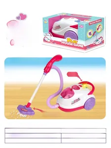 Close-up of pink toy vacuum cleaner for girls with light features and packaging details