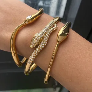 Snake Bangle Bracelet For Women Stainless Steel 18K Gold Plated Zircon Inlay Waterproof Non-Tarnish Luxury Jewelry Trendy