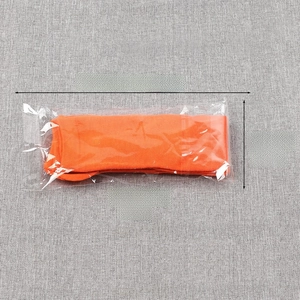 Detail view of the orange diagonal striped socks packaging showing precise 28cm x 12cm dimensions