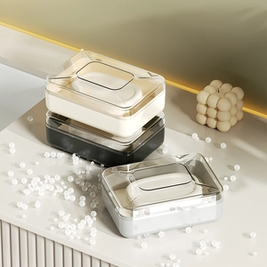 Minimalist portable soap box with lid in beige black and grey for bathroom travel