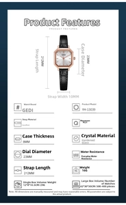 Detailed size specifications for the vintage octagonal quartz watch with a leather strap