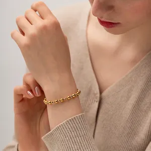 Ins Style 18K Gold Plated Stainless Steel Round Ball Drawstring Bracelet For Women Adjustable Minimalist Geometric Jewelry