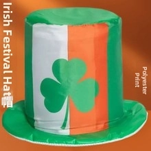 St. Patrick's Day Irish tricolor top hat with green shamrock print in polyester