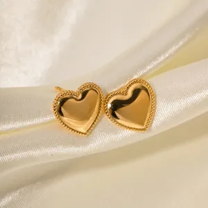 Heart Stud Earrings 18K Gold Plated Stainless Steel Beaded Edge Vintage Trendy Ins Style For Women