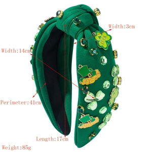 Saint Patrick's Day green velvet headband with Luck clover charms and leprechaun hat