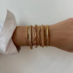 Gold Stainless Steel Bracelet For Women Waterproof Hypoallergenic Minimalist Luxury Cuff Bangle Jewelry Accessory