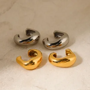 Ear Cuff Earrings Stainless Steel 18K Gold Plated Non Pierced C Shape Irregular Polished Minimalist Fashion Jewelry Women
