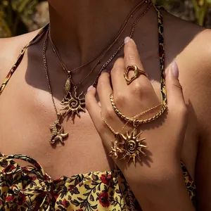 Stainless Steel Gold Plated Sun Seahorse Balloon Dog Fish Pendant Necklace Bohemian Vacation Jewelry Women Waterproof