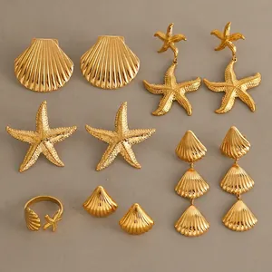 Orecchini A Lobo Stella Marina Conchiglia Placcati Oro 18K Acciaio Inossidabile Impermeabile Ipoallergenico Gioielli Donna