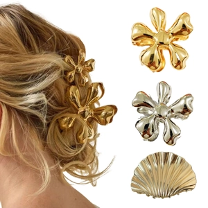 Fashion Metal Flower Sea Shell Hair Claw Clip Elegant Gold Silver Plated Zinc Alloy Large Small Hair Styling Accessory Women