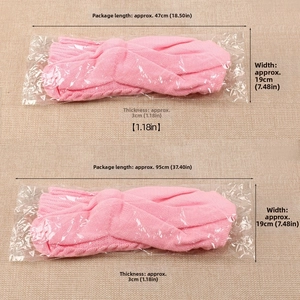 Pink knit leg warmer packaging showing size measurements for 47cm and 95cm lengths