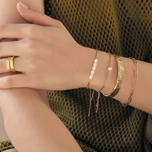 Brazalete Abierto De Acero Inoxidable Martillado Para Mujer Chapado En Oro Impermeable Ajustable Minimalista Simple