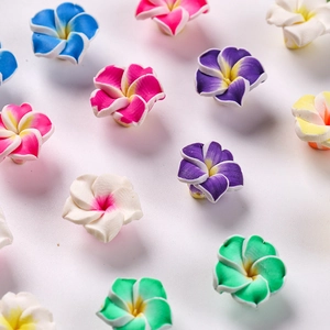 Colorful 16mm plumeria flower beads in clay for DIY jewelry and swimwear accessories