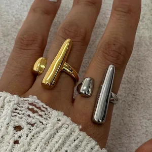 Minimalist Geometric Open Ring Stainless Steel Adjustable Industrial Modern Jewelry For Women Waterproof Hypoallergenic