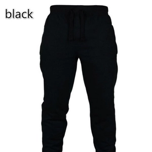 Men's solid color sports joggers with elastic cuffs and drawstring in black